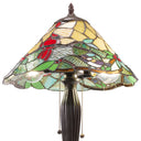21.5" H Crimson Cardinal Tiffany-Style Stained Glass Cone Shade Candlestick Table Lamp -Close up lit