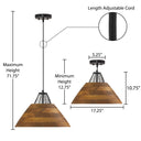1-Light Black Metal Cage and Walnut-Stained Wood Pendant