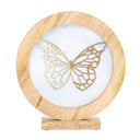14" W Butterfly Theme Round Decorative Stained Glass & Metal Stand with Wood Frame