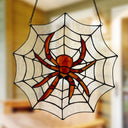 12" H Tiffany-Style Halloween Spider Web Stained Glass Window Panel