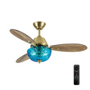 42" W Valencia LED Indoor Blue Hand-Cut Glass and Gold Finish Ceiling Fan with Remote Control