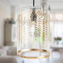 7.5" W Fiona Glam Gold and Clear Glass Drum Shade Pendant