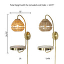 32.75”H Candlestick Wall Sconce with Tan Rattan Shade