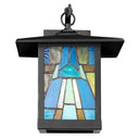 River of Goods Aqua and Amber Stained Glass and Black 1-Light Outdoor Lantern Wall Sconce