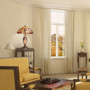 24.5" H Victorian Amber Dome Shade Double Lit Tiffany-Style Stained Glass Table Lamp