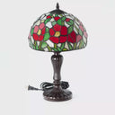 17" H Genevieve Red Flowers Stained Glass Candlestick Table Lamp