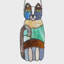 13"H Crazy Cat Stained Glass Window Panel