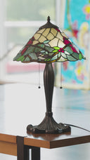 21.5" H Crimson Cardinal Tiffany-Style Stained Glass Cone Shade Candlestick Table Lamp