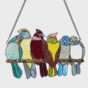 9.5"H Birds in Love Stained Glass Window Panel