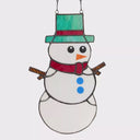 12" H Tiffany-Style Spirited Holiday Snowman Stained Glass Window Panel