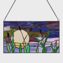 8.25"H Purple Cattails at Sunset Stained Glass Window Panel