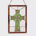 18" H Celtic Cross Stained Glass Window Panel