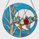 16"H Birds in the Night Sky Round Stained Glass Window Panel