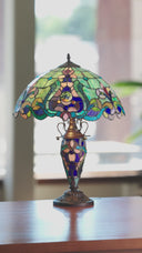 24" H Margaret Double Lit Teal Tiffany Style Stained Glass Table Lamp