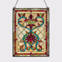 24"H Tiffany Style Stained Glass Fiery Hearts and Flowers Window Panel