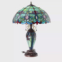 24.5" H Victorian Green Dome Shade Double Lit Tiffany-Style Stained Glass Table Lamp