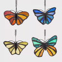3.2" H Butterfly Kaleidoscope Stained Glass Window Panel Set