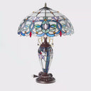 24.5" H Victorian Ivory Dome Shade Double Lit Tiffany-Style Stained Glass Table Lamp