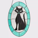 17" H Tiffany-Style Halloween Cat Stained Glass Window Panel