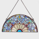 11"H Victorian Corista Half-Moon Stained Glass Window Panel