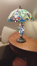24" H Margaret Double Lit Teal Tiffany Style Stained Glass Table Lamp