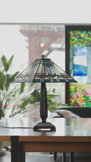 21" H Clarion Tiffany-Style Stained Glass Empire Shade Candlestick Base Table Lamp