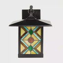 River of Goods Multicolor Stained Glass and Black 1-Light Outdoor Lantern Wall Sconce