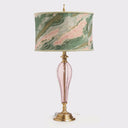 33" H Romance Pink/Green Drum Shade Geometric Glass Table Lamp