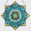 24"H Tiffany Style Stained Glass Peacock Star Window Panel