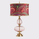 31.5" H Dash Red Printed Drum Shade Geometric Pink Glass Table Lamp