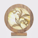 14" W Floral Theme Round Decorative Stained Glass & Metal Stand with Wood Frame