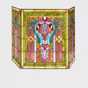 28"H Stained Glass Fleur de Lis Fireplace Screen
