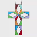 15" H Tiffany-Style Cross Stained Glass Window Panel