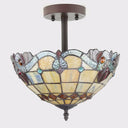 13" H Amelia Red and Amber Stained Glass Shade Traditional Ceiling Light