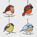 4.5" H Bird Quartet Stained Glass Window Panel Set