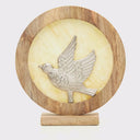 14" W Bird Theme Round Decorative Stained Glass & Metal Stand with Wood Frame