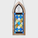 36" H Victorian Checkerboard Cathedral-Style Stained Glass Window Panel