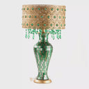 25"H Jeweled Gold Metal and Mosaic Base Table Lamp with Cascading Green Crystals