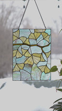 17.5"H Ginkgo Leaf Stained Glass Window Panel