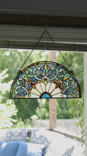 11"H Victorian Corista Half-Moon Stained Glass Window Panel