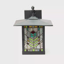 Multicolor Stained Glass and Black 1-Light Outdoor Lantern Wall Sconce