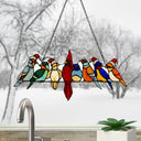 23.25"W Santa Birds on Wire Stained Glass Window Panel