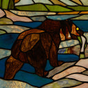 14" H Bear Stained Glass Window Panel