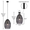 Alessia River of Goods Black Metal Cone-Shaped Woven Pendant Lamp