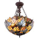 18" W Colorful Maple Victorian Multicolor Stained Glass Bowl Shade Pendant