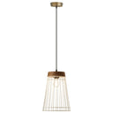 10" W 1-Light Judy White Metal and Brown Wood Pendant
