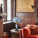 24.5" H Victorian Blue Dome Shade Double Lit Tiffany-Style Stained Glass Table Lamp