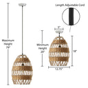 12.75" W 1-Light Kasey Rattan and Metal Pendant