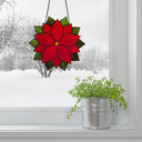 12"H Mary Holiday Poinsettia Stained Glass Window Panel