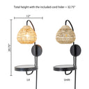 32.75”H Candlestick Wall Sconce with Tan Rattan Shade